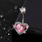 Daiiibabyyy  Pink Crystal White Zircon Love Heart Stone Navel Rings For Women Classic Silver Color Belly Button Nail Body Piercings Jewelry