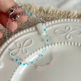 Daiiibabyyy  Simple Ice Blue Pink Dewdrop Bracelet Niche Friendship Handmade Bracelet Women Girls Sweet Fashion Jewelry Gifts