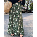 Daiiibabyyy  Summer Sweet Chiffon Floral Skirt Women Vintage Elegant High Waisted Skirt Beach Vacation Side Slit Midi Skirt New