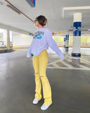 Daiiibabyyy Yellow Ripped Women Flare Jeans Lady Stretch Vintage High Waist Denim Pants Lady Y2K Punk Streetwear Slim Bell Bottom Trousers