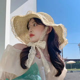 Daiiibabyyy Knit Big Brim Hollow Summer Outdoor Women Girls Fashion Designer Bucket Street Outdoor Cap