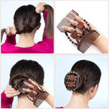 Daiiibabyyy  Shiny Rhinestone Beaded Hair Claws Magic Tuck Comb Updo Elastic Headwear Bun Ponytail Holder Beads Hair Combs Hair Styling Tools