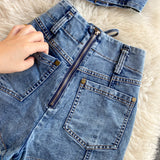 Daiiibabyyy  American Retro Denim Sets for Women Polo Collar Hollow Out Tops+High Waist Bandage Hot Shorts Girls Two-piece Set