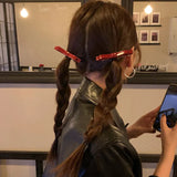 DAIIIBABYYY  -  Retro New Year's red bow hairpin simple temperament one-word hairpin female bangs broken duck bill clip hairpin Hair accessories