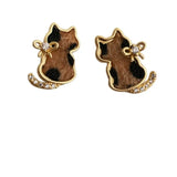 Daiiibabyyy  Funny Leopard Plush Velvet Rhinestone Cartoon Cat with Bowknot Dangle Earrings for Women Gold Plated Every Day Jewelry