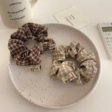 DAIIIBABYYY  -  Brown Color Lattice Scrunchies Women Girls Fashion Hair Accessories College Student Elastic Hair Bands Cartoon Ponytail Holder