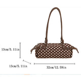 Daiiibabyyy  Y2k Polka Dot Cylindrical Handbag Ins Trendy Personality Elegant Retro Glossy Leather Exquisite Small Capacity Daily Commuting