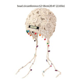 DAIIIBABYYY  -  Crochet Flower Hollow Tassels Knitted Hat Hollow Out Bohemian Style Knit Cap Thin Handmade Ethnic Style Hat Apparel Accessories