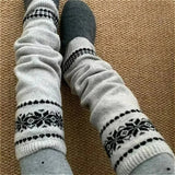 Daiiibabyyy  Korean Style Fair Isle Autumn Winter Snowflake Slouch Socks Women Girls Knitted Socks Leg Warmer Knee High Boot Cuffs Leg Cover