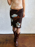 Daiiibabyyy  American Prairie Chic Flower Print Edible Tree Fungus Low Waist Gauze Vintage Skirts
