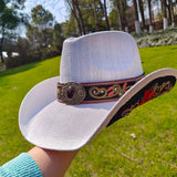 Daiiibabyyy  Summer cowboy straw hat for woman hand-woven hollow design imitation jade sapphire hat summer sun hat for man2022