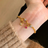 Daiiibabyyy  French Style Retro Red Zircon Heart Design Bracelets Fashion Gold Color Chain Bracelet Hand Jewelry For Women