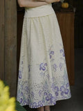 Daiiibabyyy  French Vacation Flower Print Hollow Out Loose All Match  High Waist Fashion Skirts