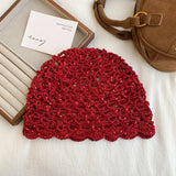 Daiiibabyyy  New Spring and Summer Hand-knitted Sequin Openwork Knitted Cold Hat Women's Literary Crochet Versatile Fashion Beanie Caps