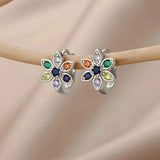 Daiiibabyyy  Charm Small Ear Buckle Rainbow Flower Hoop Earrings For Women Gold Silver Color Zircon Wedding Jewelry Mother's Day Gifts