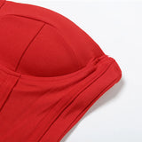 Daiiibabyyy  Fashion Women's Red Mini Dresses Strapless Backless Off-shoulder Body-shaping High Waist Sexy Charming Package Hip Vestidos