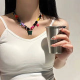 DAIIIBABYYY  -  Y2K Color Button zipper Head Splicing Butterfly Pendant necklace Punk trend Acrylic choker women's personality jewelry accessori
