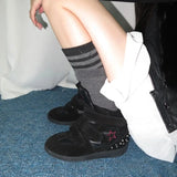 Daiiibabyyy  Retro High Top Shoes Women's Casual Magic Tape De Xin Thick Bottom Heightening Sports Board Shoes Autumn Winter New Style