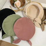 Daiiibabyyy Korean Spring Summer Cotton Pink Bow Beret Cap Women Girl Beret Artist Bud Painter Hat Japanese Cute Big Bowknot Beret Hat