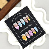 DAIIIBABYYY  -  10pcs Handmade Press on Nails 3D Colorful Flower Cherry Design False Nails Wearable European Almond Shaped Fake Nail Patches