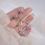 Daiiibabyyy  Elegant Purple Glass Butterfly Long Tassel Earrings for Women Delicate Rhinestone Crystal Insect Earrings Luxury Party Jewelry
