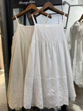 DAIIIBABYYY  -  Sweet Girl Japanese Hem Heavy Embroidery Lace Cotton Suspender Dress Women Summer Off-shoulder Simple Temperament Sling Dresses