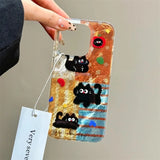 Daiiibabyyy  Apple Little Black Cat Phone Case with Same Phone Chain For iPhone 11 12 13 14 15 16 pro max