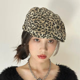 Daiiibabyyy Leopard Print Summer Spring Berets Ladies Women Girls Fashion Trendy Outdoor Street Cap