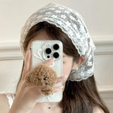 Daiiibabyyy French Solid Color Lace Headscarf Spring and Summer Travel Versatile Sweet Cute Pastoral Style Triangular Hair Scarf for Women