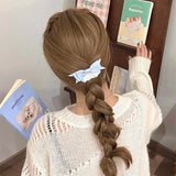 Daiiibabyyy  Girls Sweet Bowknot Hairpin Japanese Style Lace Bow Hair Clip Light Blue Checkered Pattern Bow Headwear
