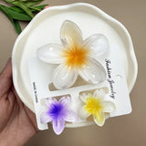 DAIIIBABYYY  -  3Pcs Sweet Colorful Plumeria Flower Shark Clip Hair Claw Bohemian Ponytail Clip Plastic Hairpin Barrette Summer Hair Accessories