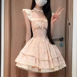 DAIIIBABYYY  -  Hot Girl Lace Flying Sleeve Floral Dress for Women's Summer Slim Fit Square Collar A-line Short Dress Fashion Female Clothes