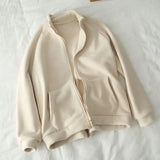 Daiiibabyyy  Double-sided Sweatshirt for Women Plus Velvet Winter Thick Loose Versatile Collar Zipper Sweatshirt Casual Sports Cardigan