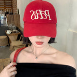Daiiibabyyy  Red Baseball Cap Etter Embroidery New Women's Spring Baseball Cap Enlarged Deepened Cap Sweet Cool Style Korean Version Cute Hat
