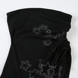DAIIIBABYYY  -  Star-shaped Rhinestone Slit Crop Top Asymmetric Drawstring Lace-up Strapless Tube Tops for Women y2k Aesthetic Summer Tee