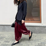 Daiiibabyyy  Casual Pocket Office Women's Pants Fashion Pleated Straight Pants Simple Solid Color Elastic Waist Long Pants