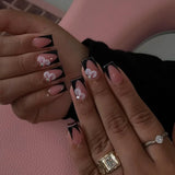 Daiiibabyyy  24pcs Simple False Nails Art Wearable White French Mid-length Ballet Fake Nail Sets Detachable Flower Design Press on Nails Tips