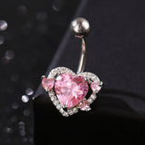 Daiiibabyyy  Pink Crystal White Zircon Love Heart Stone Navel Rings For Women Classic Silver Color Belly Button Nail Body Piercings Jewelry