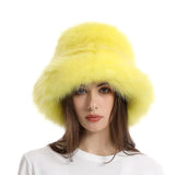 Daiiibabyyy  New Big Fluffy Faux Fur Bucket Hats for Women Luxury Plush Fisherman's Hat Winter Warm Fashion Colorful and Gorgeous Party Hat
