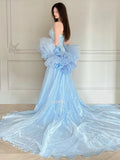 Daiiibabyyy  Luxury Blue Evening Dresses for Women Beaded Wedding Guest Mermaid Sweep Train Celebrity Dress Sequin Crystal vestidos de gala