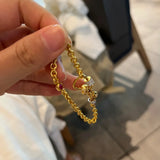 Daiiibabyyy  French Style Retro Red Zircon Heart Design Bracelets Fashion Gold Color Chain Bracelet Hand Jewelry For Women