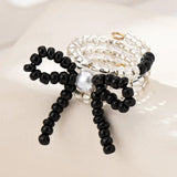 Daiiibabyyy  Bow Glass Bead Ring Fashionable Y2K Sweet Exquisite Transparent Bead Three-Layer Design Ring Daily Party Wedding Jewelry Gifts