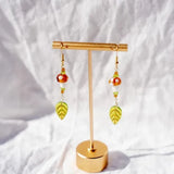 Daiiibabyyy  Glass Leaf Mushroom Bead Necklace Retro Rustic Forest Style Earring Multiple Splicing Design Collarbone Chain Y2K Jewlery Set