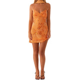 Daiiibabyyy  Women's Summer Sequined Flower Embroidery Beaded Bodycon Mini Dress Sleeveless Spaghetti Strap V Neck Night Out Dress with Scarf