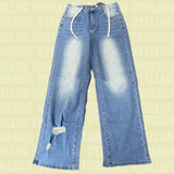 Daiiibabyyy  Fashion - Forward Light Blue Drawstring Wide - Leg Jeans: Attention - Grabbing, Perfect for Casual & Trendy Looks