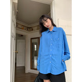 DAIIIBABYYY  -  Shirt Loose Silhouette Lazy Style Top Early Spring Simple Layered Blue Shirt for Women
