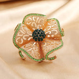 Daiiibabyyy Luxury Big Flower Zircon Rings Women Indian Jewelry Classic Hollow Gold Color Adjustable Ring Female Gifts Dropshipping