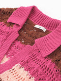 Daiiibabyyy Knit Hollow Out Colour Sweater Stripe Short Sleeve Lapel Female Pullover 2024 Summer Fashion Loose Streetwear Lady Jumper
