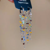 Daiiibabyyy  New Korea Square Crystal Tassel Heart-Shaped Ear Buckle Elegant Fashion Simple Earrings Women's Luxury Jewelry