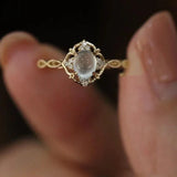 Daiiibabyyy  Gold Plated Natural Moonstone Cats Eyes Ring for Women Fashion Luxury Geometric Design Rings Open Adjustable Ring Trendy Jewelry